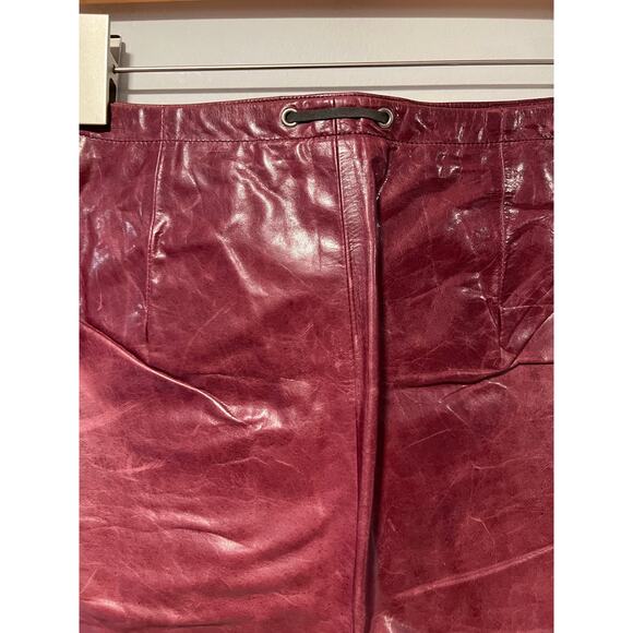 Banana Republic Burgundy Leather Skirt Knee Length Lined w Tie Belt Size 4 JL - Picture 8 of 11